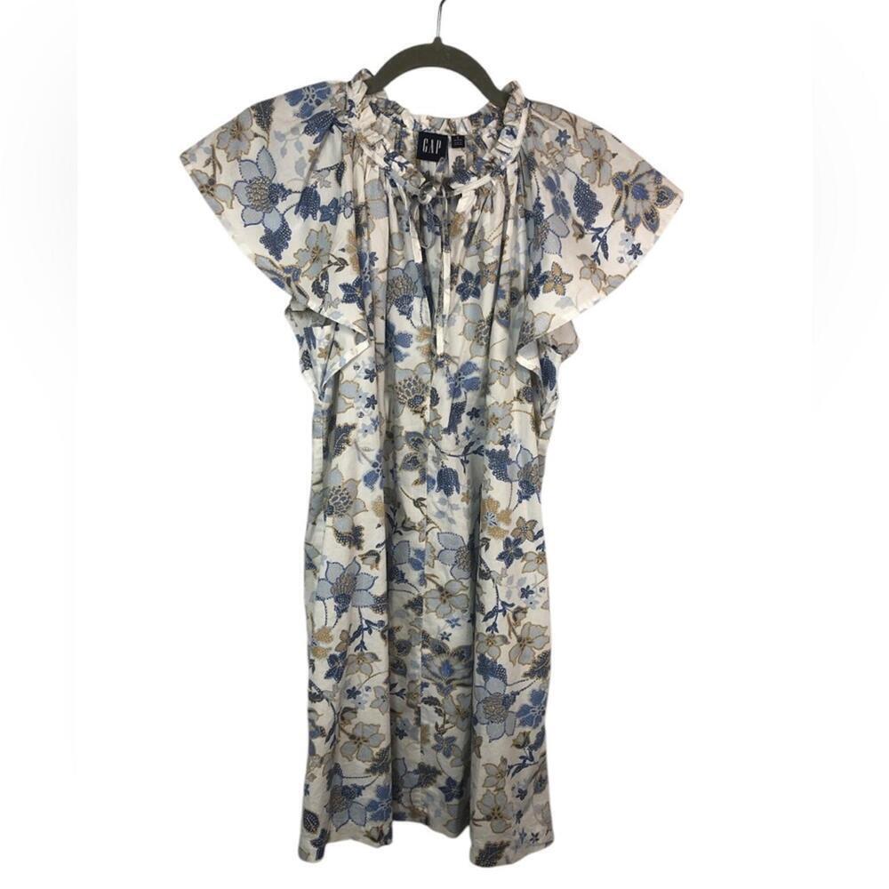 GAP Women's Petite Floral Dress - Blue and Cream Girlie All Cotton